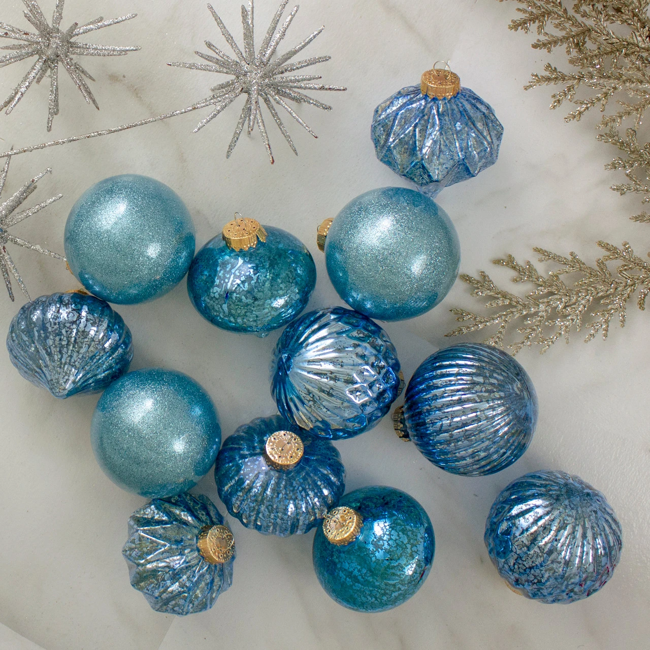 12ct Teal Blue 3-Finish Christmas Ornaments 3.75" (95mm) 2 12ct Teal Blue 3-Finish Christmas Ornaments 3.75" (95mm) - Image 2