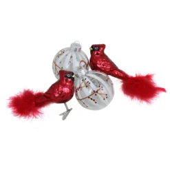 4ct Red And White Cardinal Birds Glass Finish Christmas Ball Ornaments 6.25" (155mm) -Christmas Trees Shop northlight wy00410 3 31309.1667536440