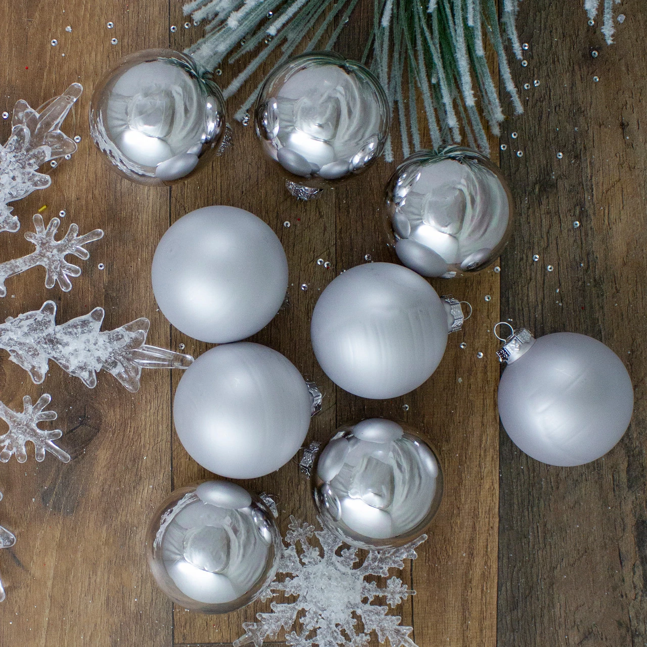 9ct Silver 2-Finish Glass Christmas Ball Ornaments 2.5" (65mm) 2 9ct Silver 2-Finish Glass Christmas Ball Ornaments 2.5" (65mm) - Image 2