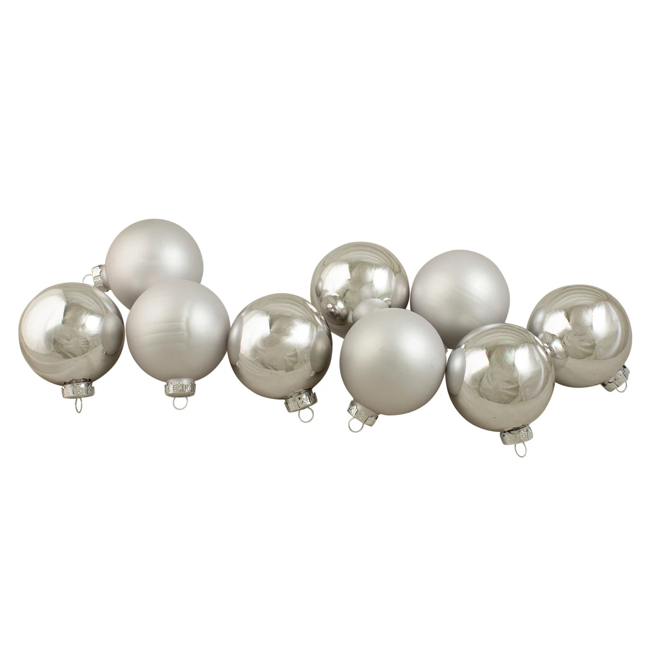 9ct Silver 2-Finish Glass Christmas Ball Ornaments 2.5" (65mm) 1 9ct Silver 2-Finish Glass Christmas Ball Ornaments 2.5" (65mm)