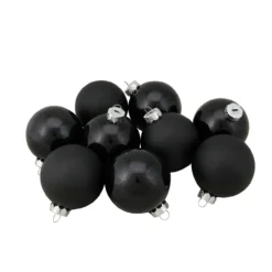 9ct Shiny And Matte Black Glass Ball Christmas Ornaments 2.5" (65mm)