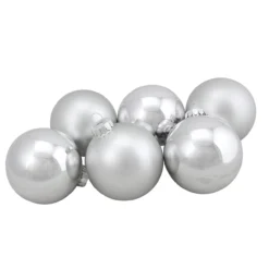 6ct Silver Shiny And Matte Christmas Ball Ornaments 3.25" (80mm)