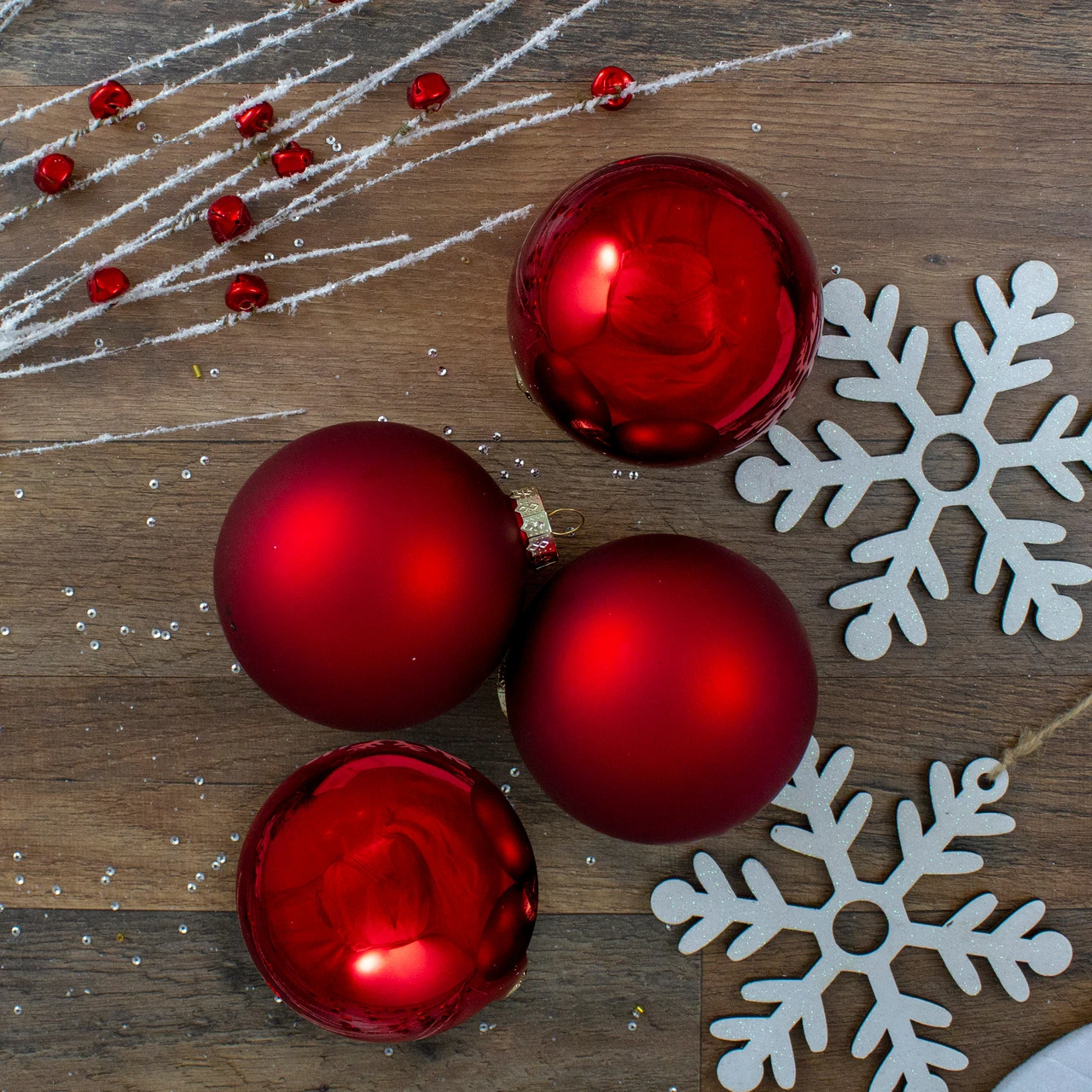 4ct Red And Gold 2-Finish Glass Christmas Ball Ornaments 4" (100mm) 2 4ct Red And Gold 2-Finish Glass Christmas Ball Ornaments 4" (100mm) - Image 2