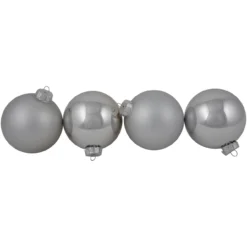 4ct Shiny And Matte Silver Glass Ball Christmas Ornaments 4" (100mm) 404416