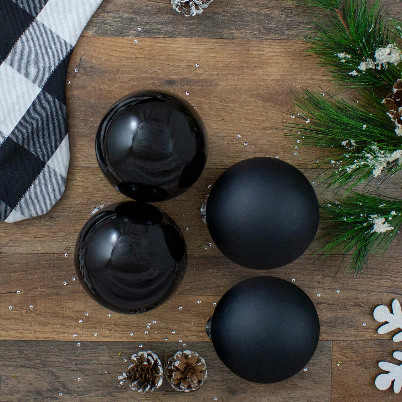 4ct Black 2 Finish Glass Ball Christmas Ornaments 4" (100mm) 3 4ct Black 2 Finish Glass Ball Christmas Ornaments 4" (100mm) - Image 3