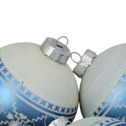 4ct Blue And White Nordic Fair Isle Glass Ball Christmas Ornaments 4-Inch -Christmas Trees Shop northlight wy04162 3 59284.1667534001