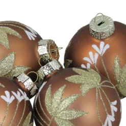 4ct Brown And Gold 2-Finish Floral Glass Christmas Ball Ornaments 3.25" (80mm) 5 4ct Brown And Gold 2-Finish Floral Glass Christmas Ball Ornaments 3.25" (80mm) -Christmas Trees Shop northlight wy04163 3 56115.1667596998