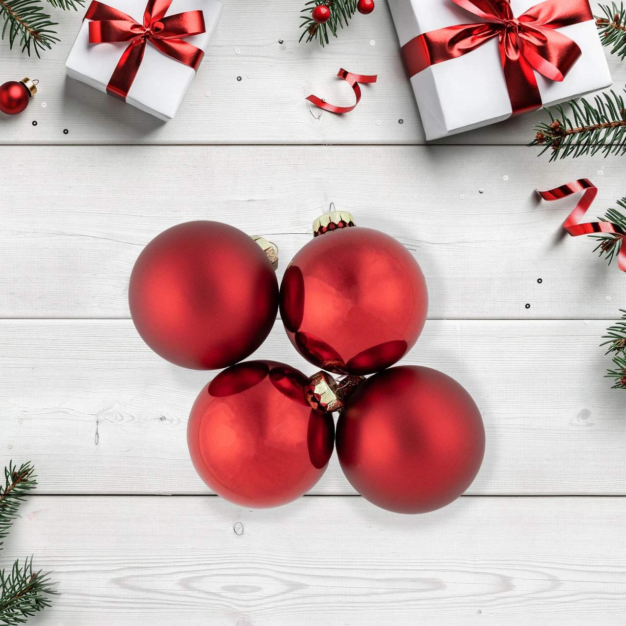 96ct Shiny And Matte Red Glass Ball Christmas Ornaments 3.25 (80mm) 2 96ct Shiny And Matte Red Glass Ball Christmas Ornaments 3.25 (80mm) - Image 2