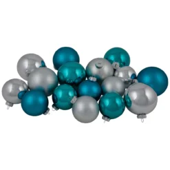 72ct Turquoise Blue And Silver 2-Finish Glass Christmas Ball Ornaments 4" (100mm)