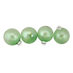 4ct Green And Clear Shiny Iridescent Glass Christmas Ball Ornaments 3.25" (80mm)