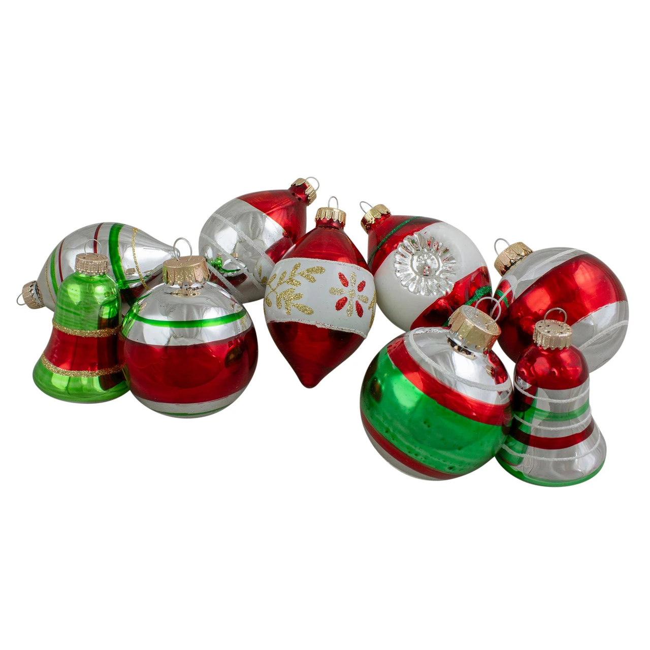 9ct Silver And Red Striped 2-Finish Glass Christmas Ornaments 3.25" 1 9ct Silver And Red Striped 2-Finish Glass Christmas Ornaments 3.25"