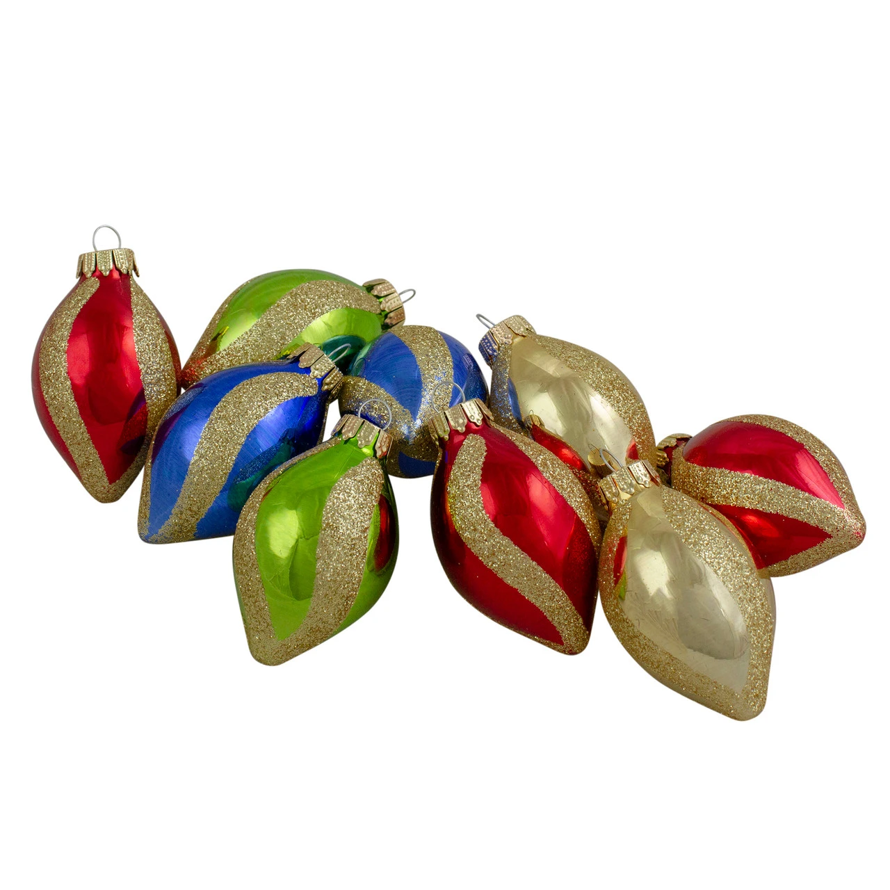 9ct Vibrantly Colored 2-Finish Swirls Glass Christmas Finial Ornaments 2" 1 9ct Vibrantly Colored 2-Finish Swirls Glass Christmas Finial Ornaments 2"