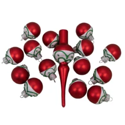 15ct Red And White Frosted Tree Topper With Christmas Ball Ornaments -Christmas Trees Shop northlight wy27600 3 82377.1667572608