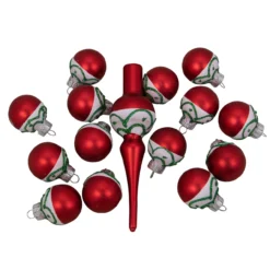 15ct Red And White Frosted Tree Topper With Christmas Ball Ornaments