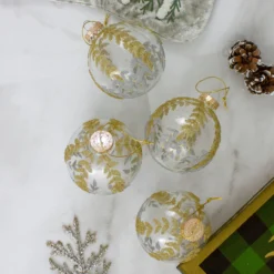 4ct Clear And Gold Glitter Leaves Glass Christmas Ball Ornament 3.25" (80mm) -Christmas Trees Shop northlight wy27602 3 54209.1667657971