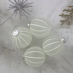 4ct Clear Frosted And White Glitter Striped Matte Glass Christmas Ball Ornaments 3.5" (90mm) -Christmas Trees Shop northlight wy27605 3 07991.1667489121