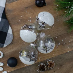 4ct Clear And Frosted Winter Tree Glass Christmas Ball Ornaments 3.25" (80mm) -Christmas Trees Shop northlight wy27606 3 52854.1667572626