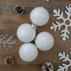 4ct White Sequined Shiny Christmas Ball Ornaments 2.75" (70mm) -Christmas Trees Shop northlight wy27608 3 19775.1667610671