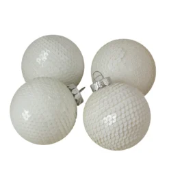 4ct White Sequined Shiny Christmas Ball Ornaments 2.75" (70mm)