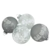 4 Ct Gray And Clear Glass Ball Hanging Christmas Ornaments 3.25-Inch (80mm)