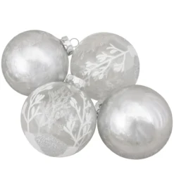 4ct Silver And Clear Glass 2-Finish Christmas Ball Ornaments 3.25-Inch (80mm)