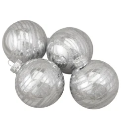 Set Of 4 Silver Christmas Ball Ornaments 2.5" (67mm)