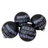 4ct Matte Black Merry Little Christmas Glass Ball Ornaments 2.5-Inch (65mm)