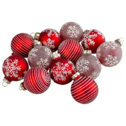 Set Of 12 Red Glass Christmas Ornaments 1.75-Inch (45mm)
