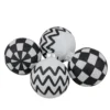 4ct Black And White Zig Zag And Checkered Christmas Glass Ball Ornaments 2.75" (67mm)