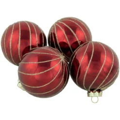 4ct Burgundy Red And Gold Glitter Striped Glass Christmas Ball Ornaments 3" (76mm) -Christmas Trees Shop northlight wy88920 1 70628.1677045301