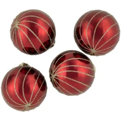 4ct Burgundy Red And Gold Glitter Striped Glass Christmas Ball Ornaments 3" (76mm) -Christmas Trees Shop northlight wy88920 2 25026.1677045302