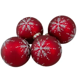 Set Of 4 Matte Red Glass Ball Christmas Ornaments 3.25-Inch (80mm)