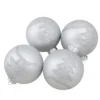 Set Of 4 Silver Glass Ball Christmas Ornaments 3.25" (80mm)