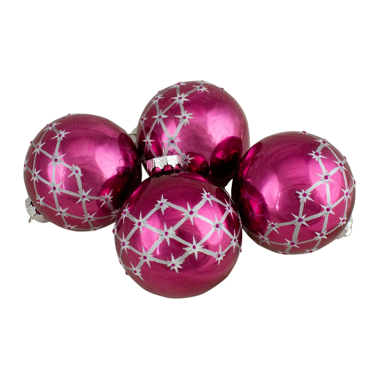 Set Of 4 Pink Glass Ball Christmas Ornaments 3.25-Inch (80mm) 1 Set Of 4 Pink Glass Ball Christmas Ornaments 3.25-Inch (80mm)