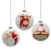 Set Of 3 Glass Norman Rockwell Christmas Disc Ornament
