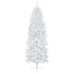 6.5’ Pre-Lit Slim Geneva White Spruce Artificial Christmas Tree, Green Lights