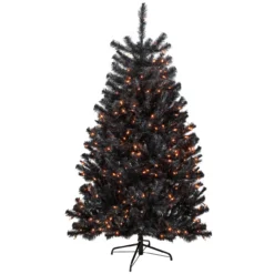 6ft Pre-Lit Black Noble Spruce Artificial Halloween Tree, Orange Lights