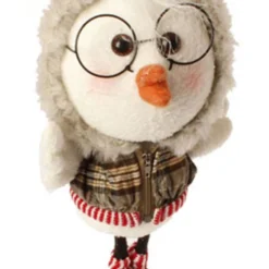 9" White And Brown Plaid Trimmed Hoodie Bird Christmas Ornament