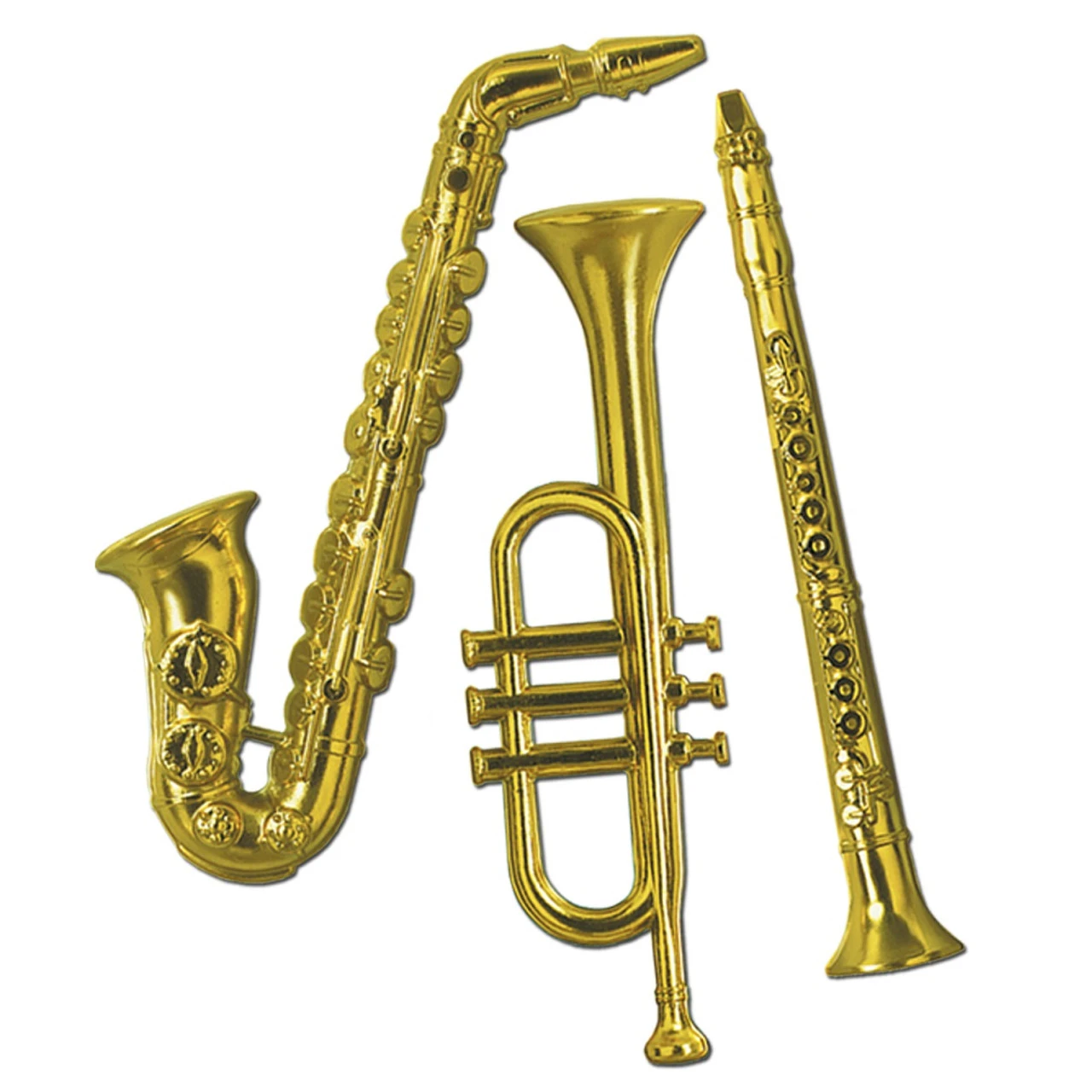 Club Pack Of 36 Gold Plastic Musical Instrument Trumpet, Saxophone And Clarinet Decorations 21" 1 Club Pack Of 36 Gold Plastic Musical Instrument Trumpet, Saxophone And Clarinet Decorations 21"