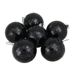 6ct Black Disco Shatterproof Christmas Ball Ornaments 3.25" (80mm)