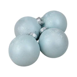 4ct Blue And Silver Snowflake Glass Christmas Ball Ornaments 3.25" (80mm)