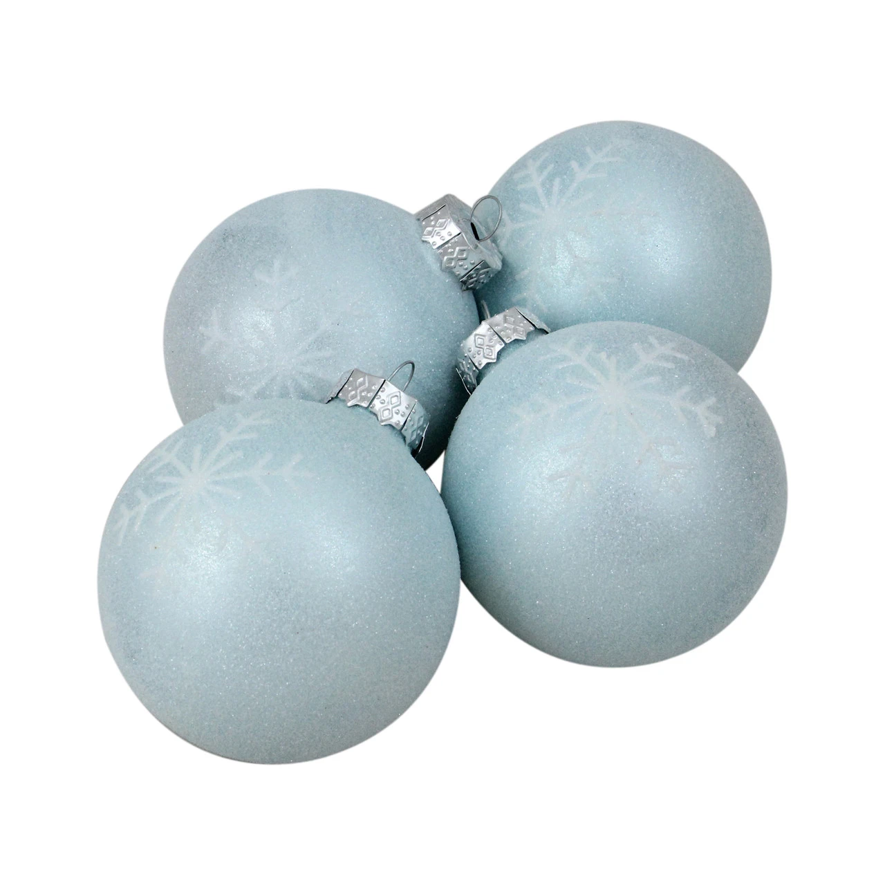 4ct Blue And Silver Snowflake Glass Christmas Ball Ornaments 3.25" (80mm) 1 4ct Blue And Silver Snowflake Glass Christmas Ball Ornaments 3.25" (80mm)