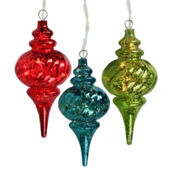 3-Count Pre-Lit Red And Green Glass Christmas Finial Ornament