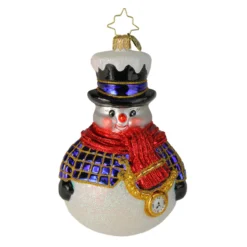 Christopher Radko Jolly All- A-Round Snowman Glass Christmas Ornament 1019774