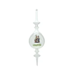 12.5" White Caroling Family Inside Of Glass Pendant Christmas Finial Ornament