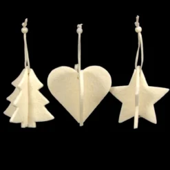 Club Pack Of 15 Ivory Tree, Heart And Star 3D Felt Ornaments