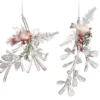 Pack Of 4 Clear Icy Crystal Decorative Christmas Bird On Branch Ornaments 6"