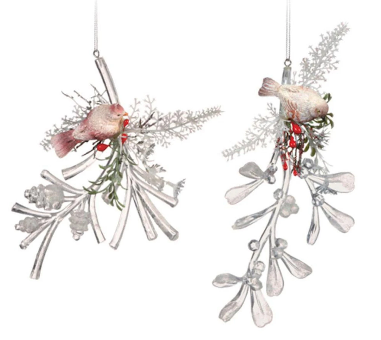 Pack Of 4 Clear Icy Crystal Decorative Christmas Bird On Branch Ornaments 6" 1 Pack Of 4 Clear Icy Crystal Decorative Christmas Bird On Branch Ornaments 6"