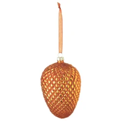 4.25" Orange And Gold Glittered Glass Pine Cone Christmas Ornament