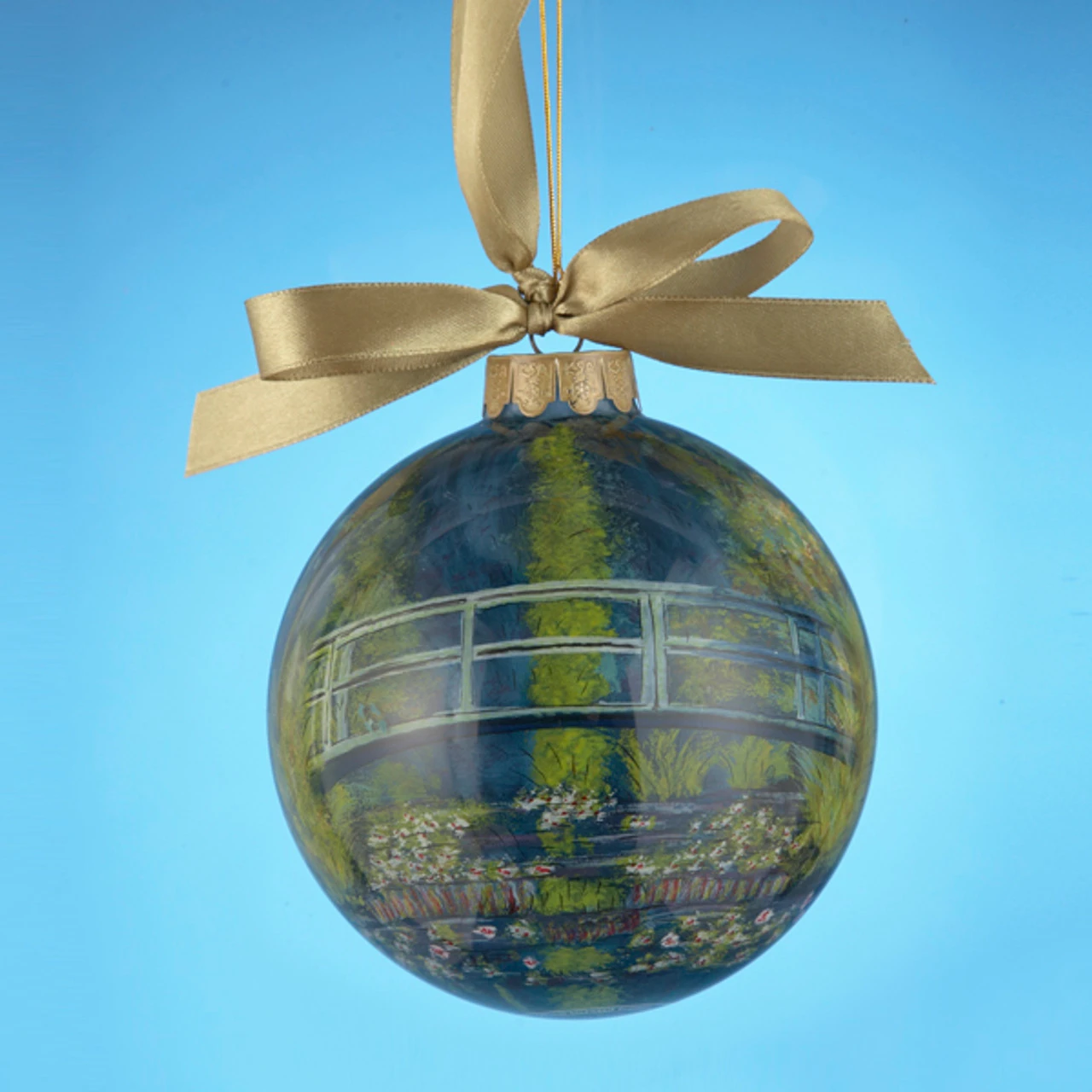 Blue And Green Shiny Water Lily Pond Hand-Painted Glass Christmas Ball Ornament 4" (100mm) 1 Blue And Green Shiny Water Lily Pond Hand-Painted Glass Christmas Ball Ornament 4" (100mm)